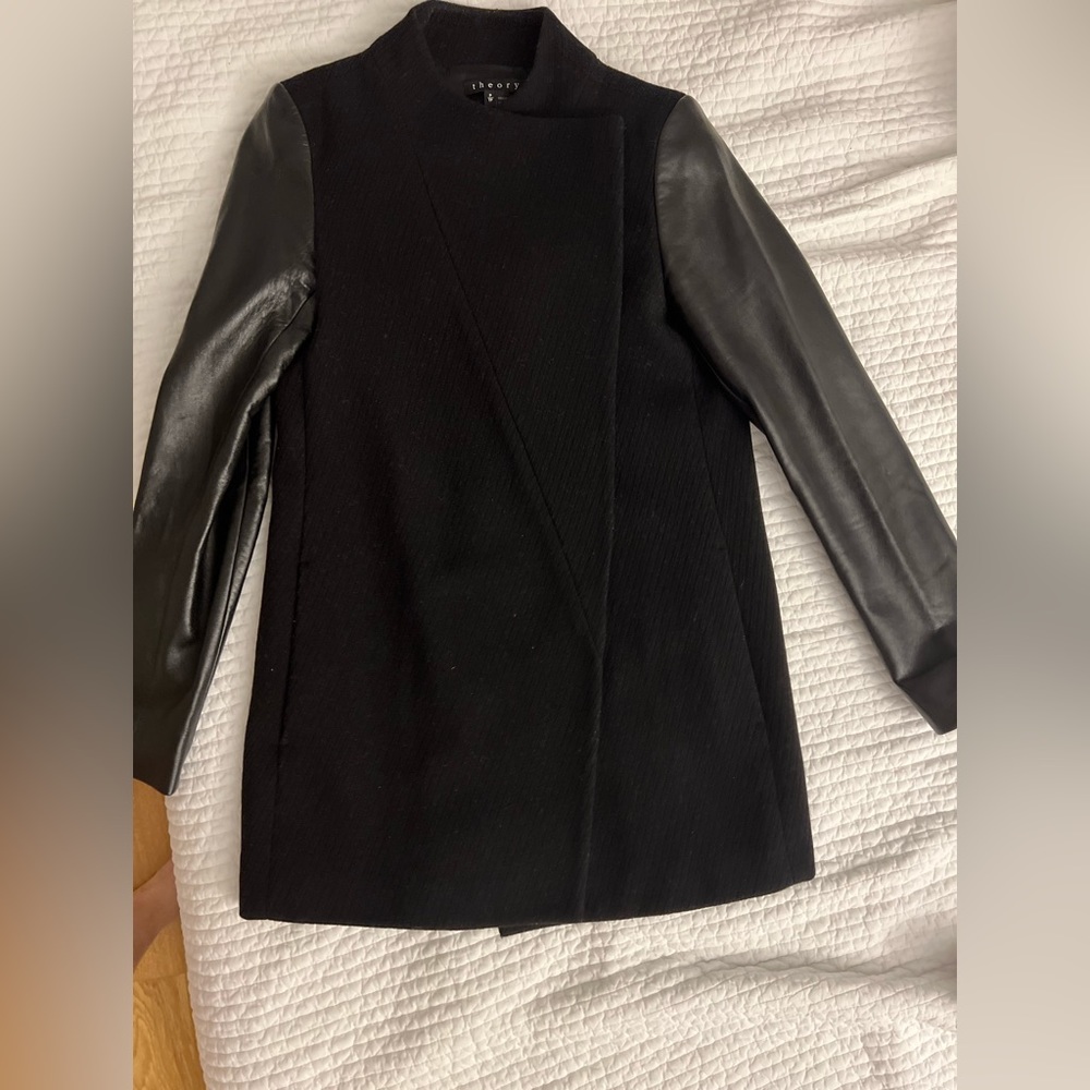 Theory leather and wool coat, size 0